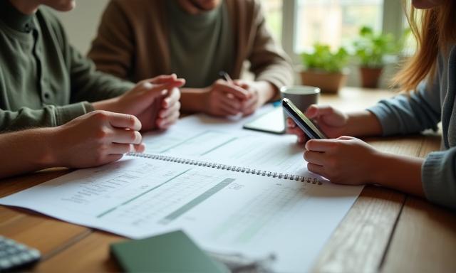 Family creating a monthly budget plan